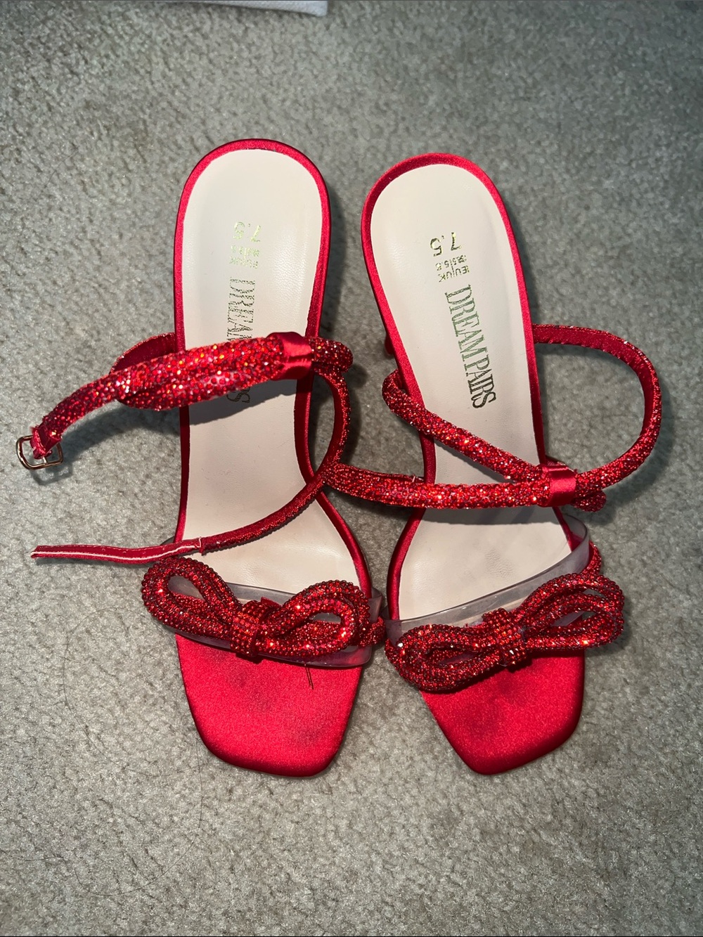 Dream Pairs Red Glitter Bow Strappy Heeled Sandals